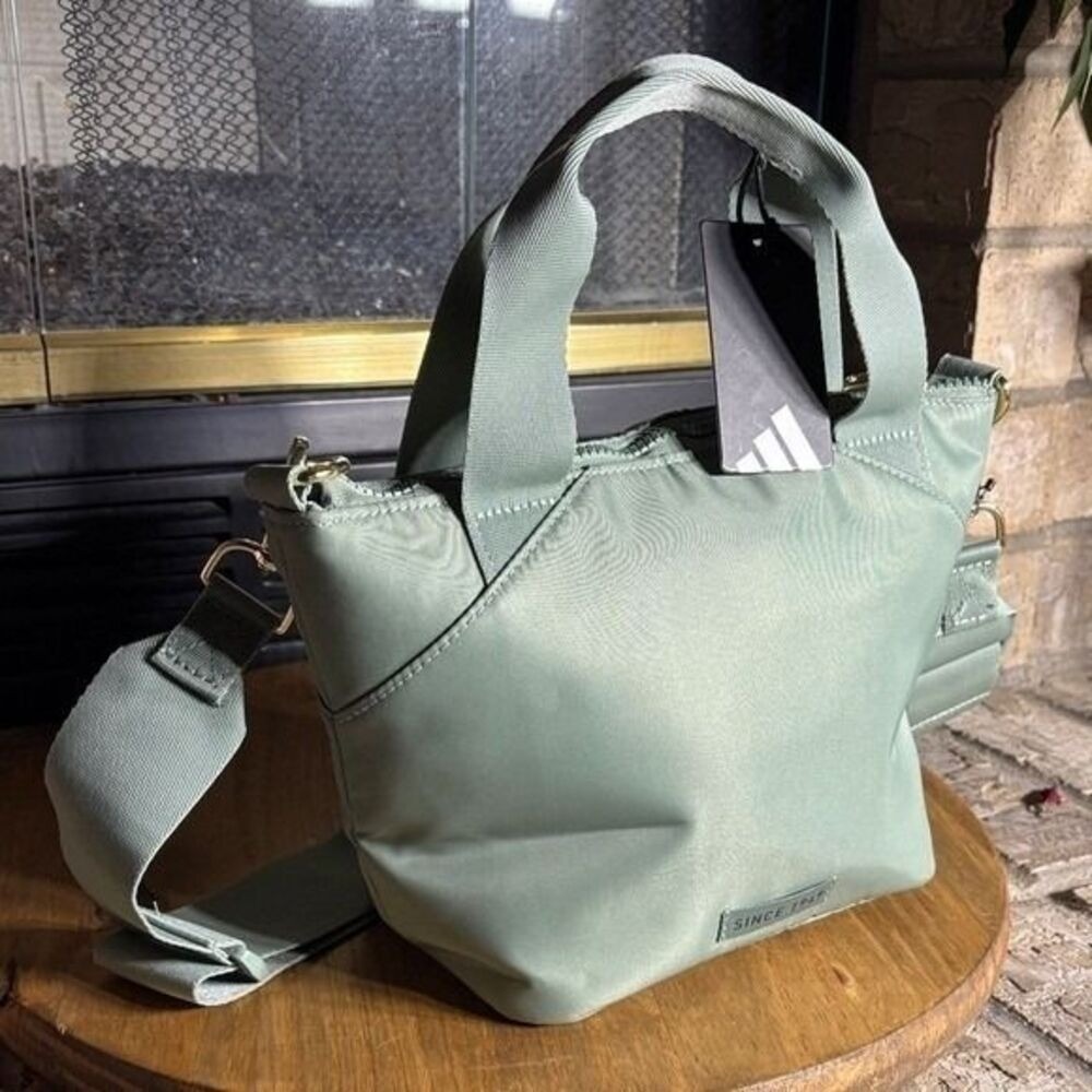 Adidas Mini Tote Premium Mini Tote Silver Green Gold Hardware Crossbody Bag NEW - Picture 3 of 8